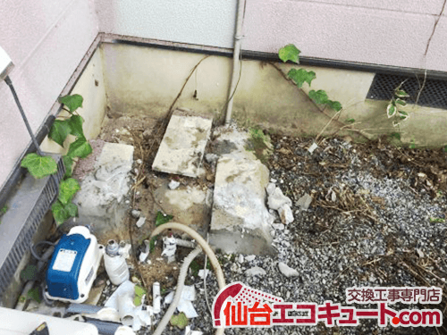 仙台の現場でエコキュートの基礎がなかった